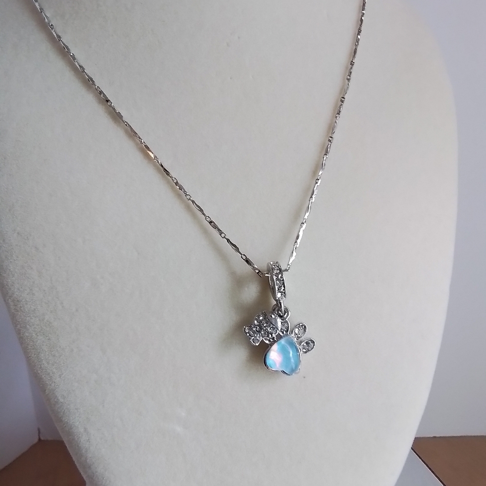 Paw Print Necklace with Blue Heart Charm - Picture 8 of 8